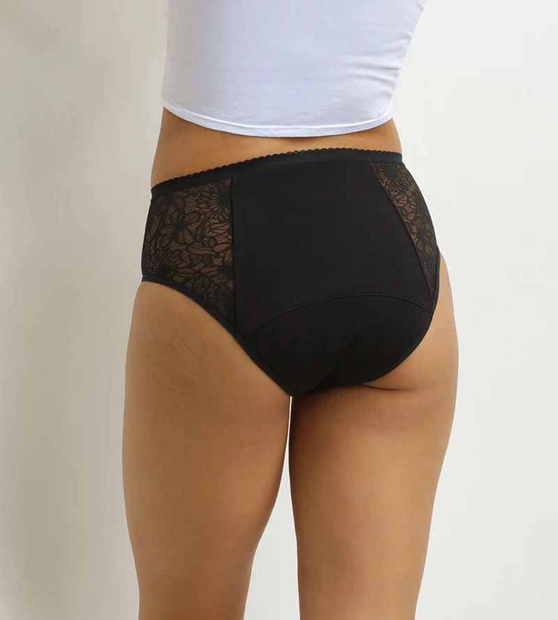 Menstruationshöschen sehr reichlicher Fluss schwarz mit Blumen Dim Protect