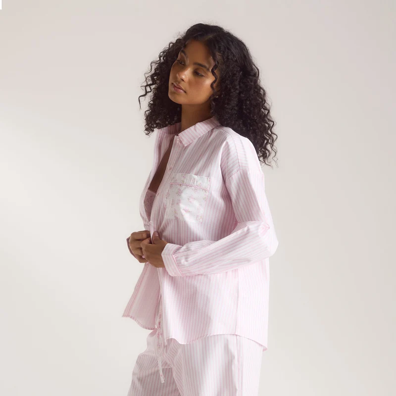 Bloom & Stripe Pyjamahemd - Rosa