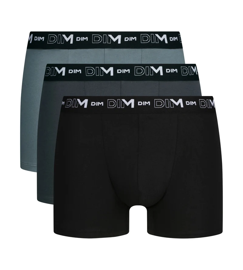 3er-Pack Herren-Boxershorts Schwarz Grau Kontrastbund Dim Coton Stretch