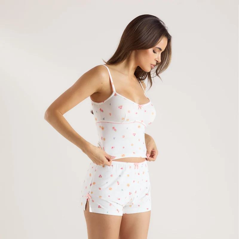 Modal Cami Pyjama-Oberteil - Weißes Obst