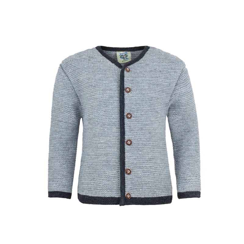Buben Strickjacke Rundhals grau