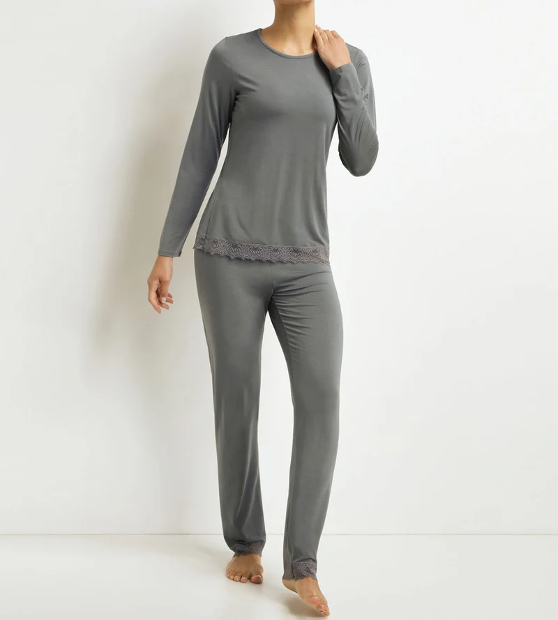 Damenpyjama Hose Grau mit Spitze Don't Disturb