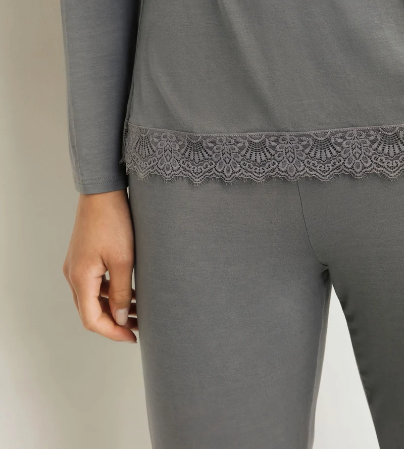Damenpyjama Hose Grau mit Spitze Don't Disturb