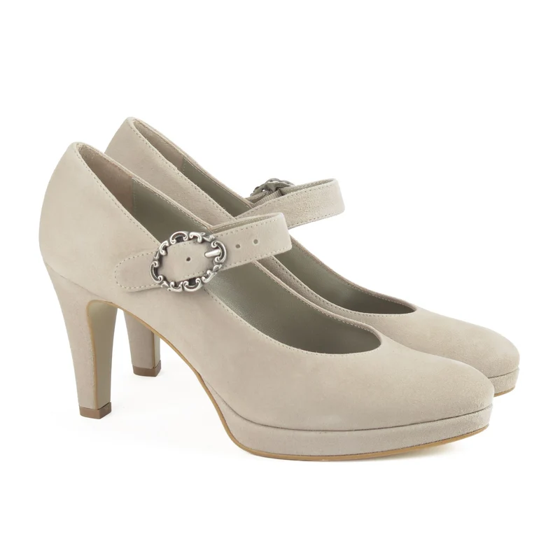 Ziegenvelour Pumps mit Riemen in beige