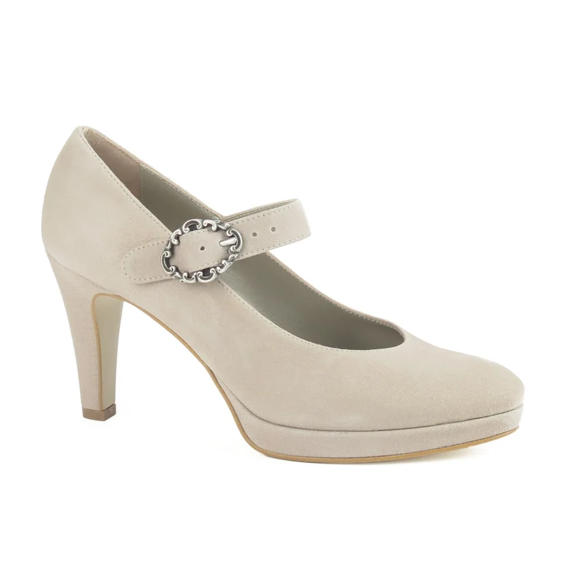 Ziegenvelour Pumps mit Riemen in beige