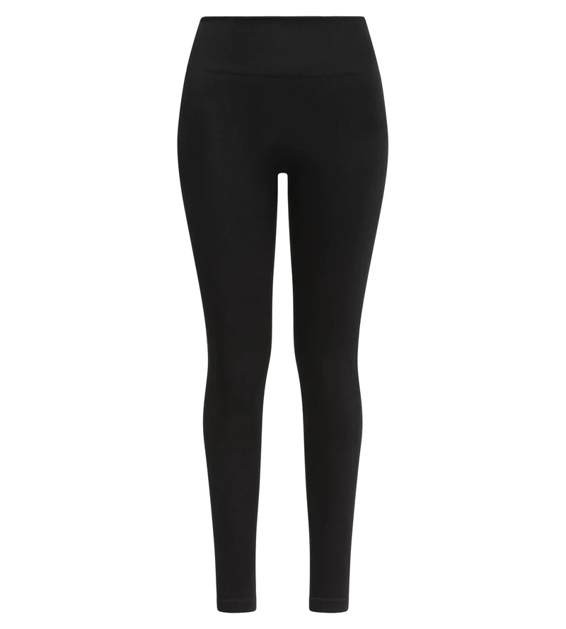 Schwarze gerippte Leggings für Damen von Dim Relax & Go mit extra breitem Bund
