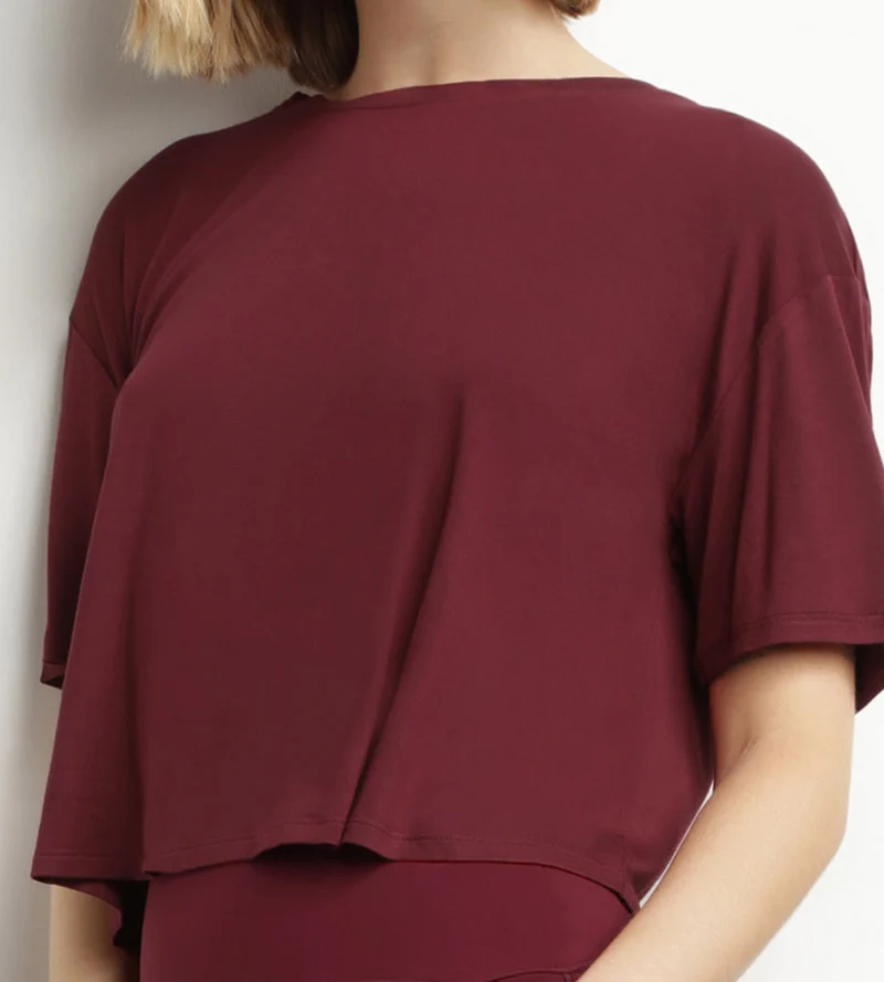 Sport-T-Shirt für Damen aus burgunderfarbener Viskose mit offenem Rücken Dim Move
