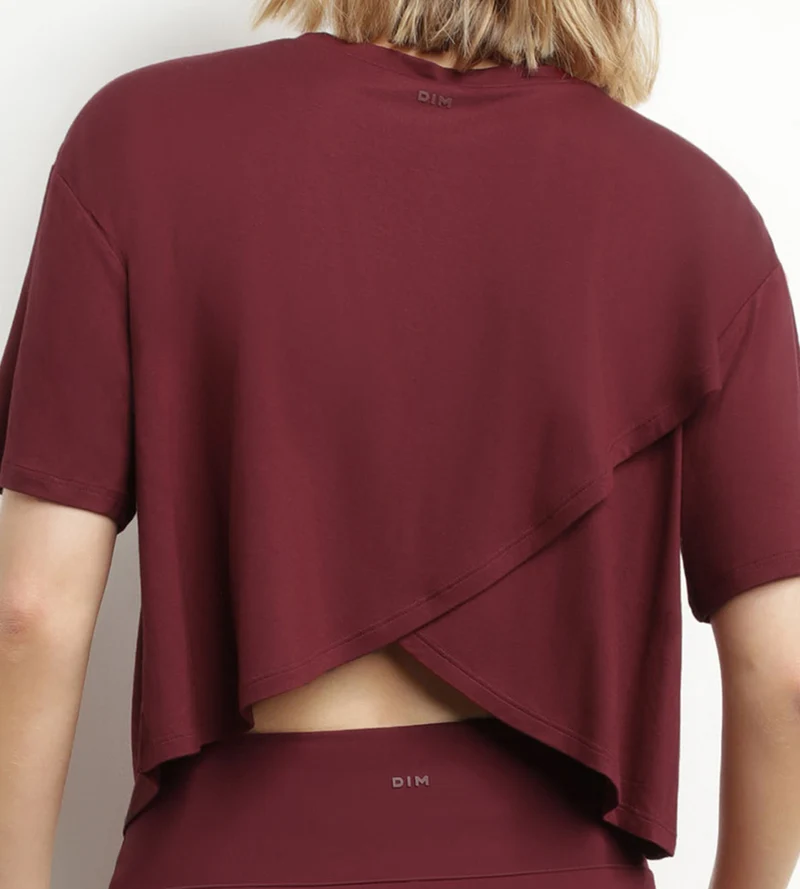 Sport-T-Shirt für Damen aus burgunderfarbener Viskose mit offenem Rücken Dim Move