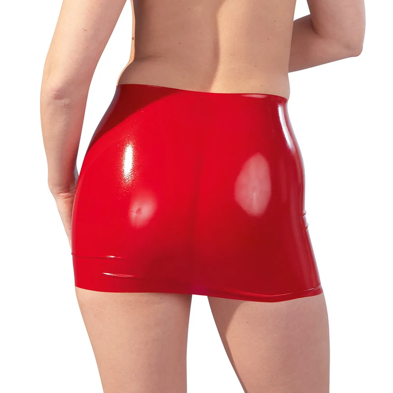 Latex Minirock für Damen - hauteng, glänzend, schwarz/rot