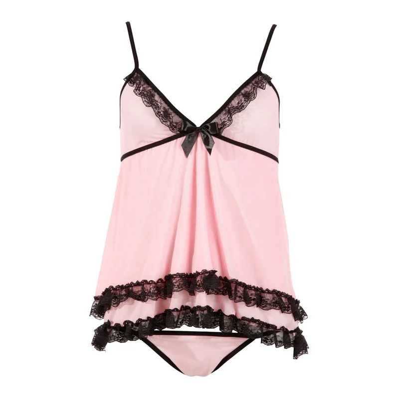 Babydoll rosa M-XXL doppellagig mit String "Estelle