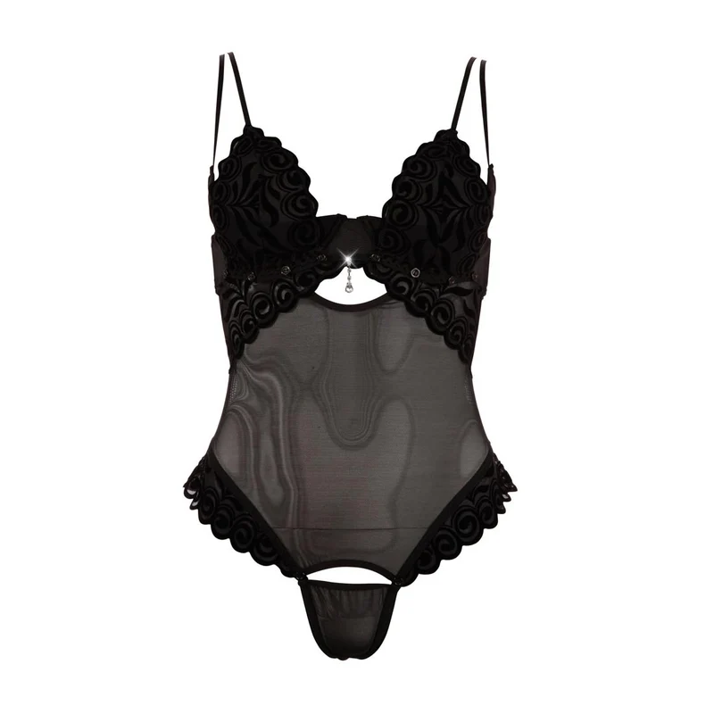 Body mit Strass S - L Cups und Schritt aufklappbar "Monique"