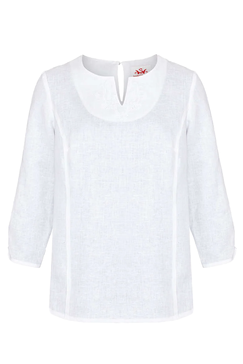 Trachten-Leinenbluse mit Stickerei langarm