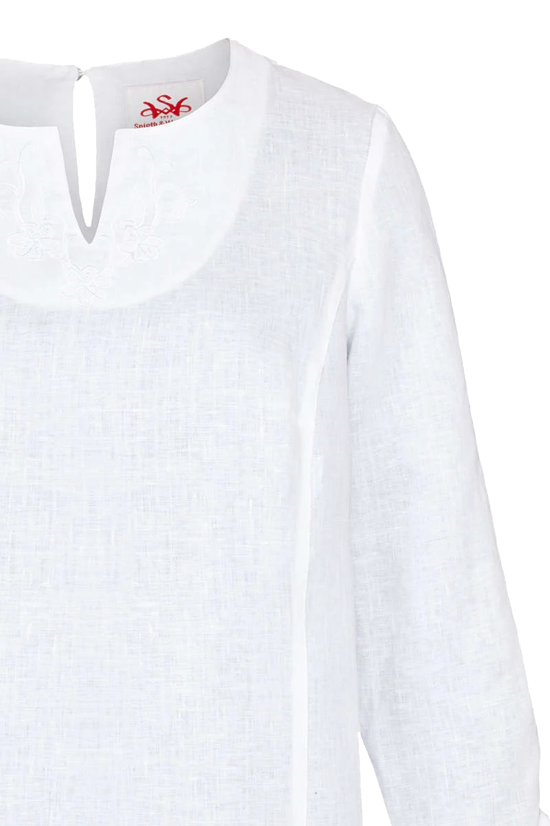 Trachten-Leinenbluse mit Stickerei langarm