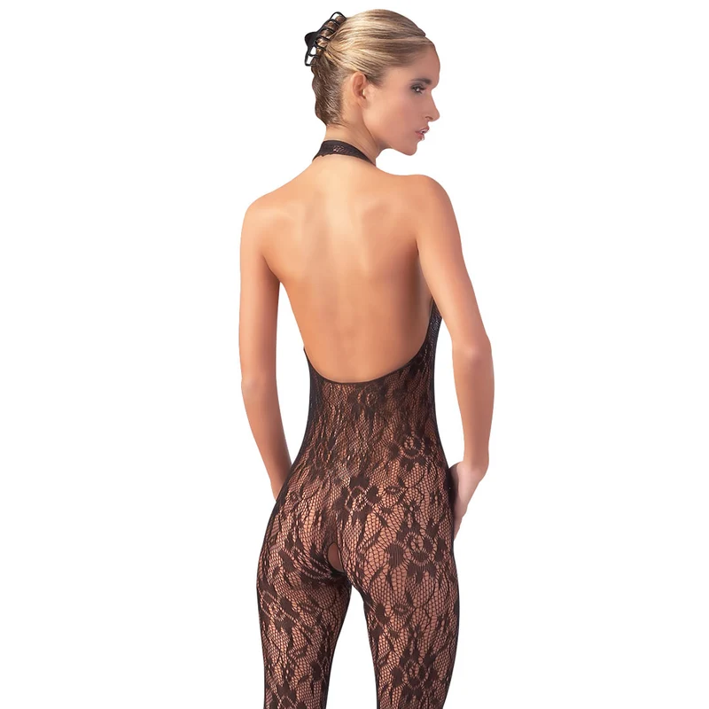 Spitzen Catsuit S-XL mit Perlen am Decolleté, Schritt ouvert "Pearl"