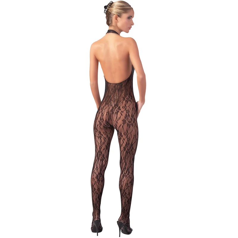 Spitzen Catsuit S-XL mit Perlen am Decolleté, Schritt ouvert "Pearl"