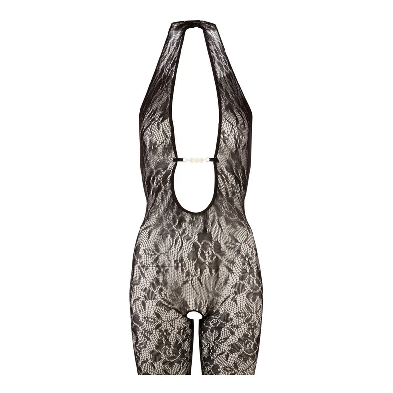 Spitzen Catsuit S-XL mit Perlen am Decolleté, Schritt ouvert "Pearl"