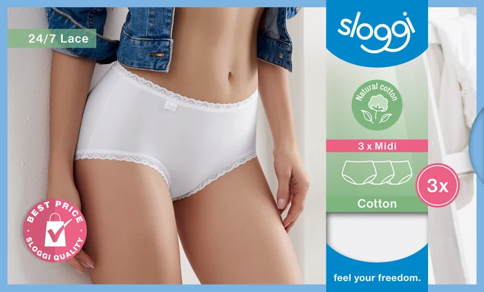 Sloggi 24/7 Cotton Lace Midi 3er Pack white