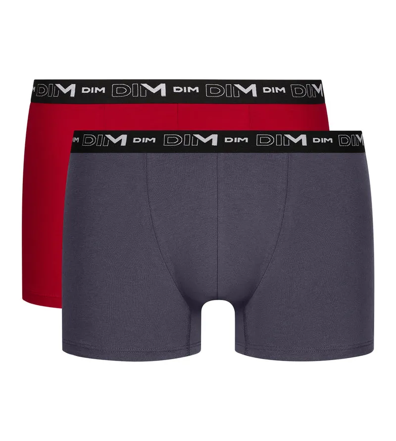 2er-Pack Herren-Boxershorts Grau/Rot mit Kontrastgürtel aus Stretch-Baumwolle