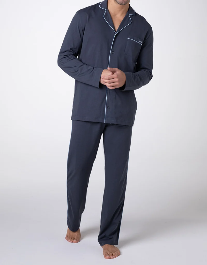 Unisex Langarm-Pyjama aus Schiefer-Baumwolljersey
