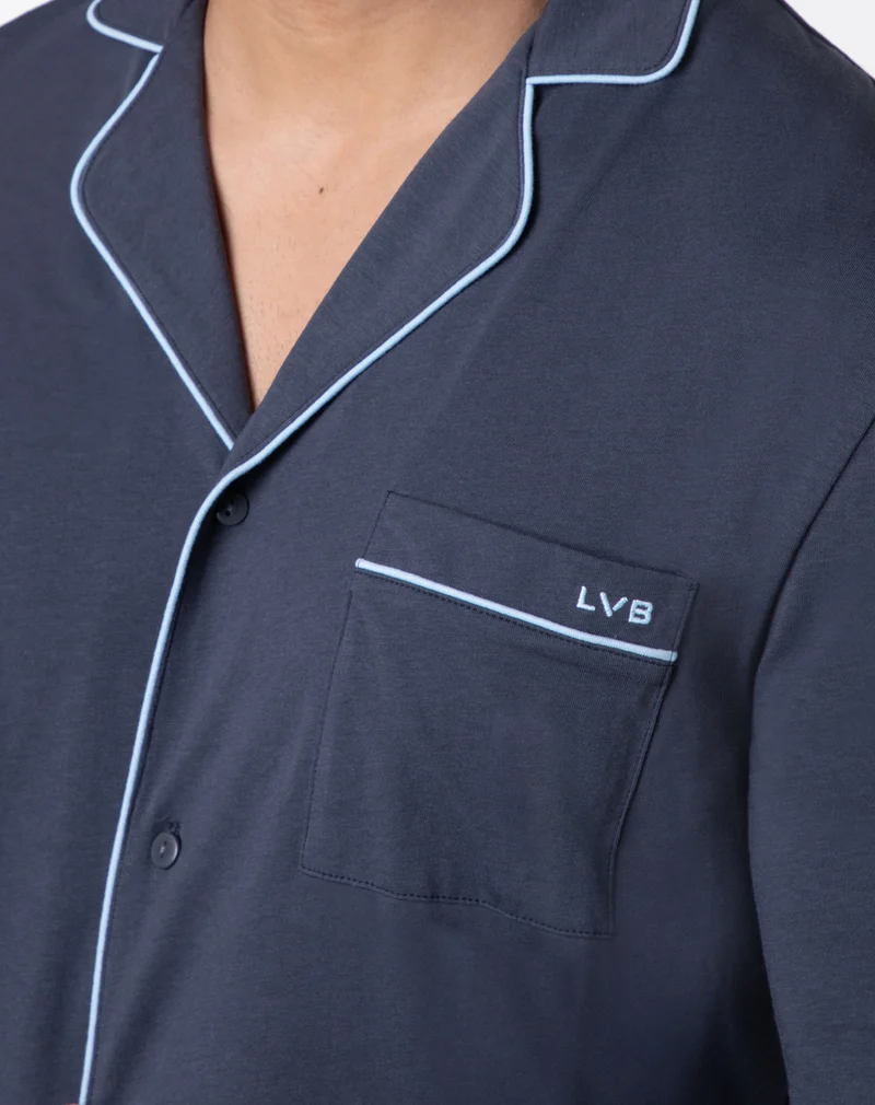 Unisex Langarm-Pyjama aus Schiefer-Baumwolljersey