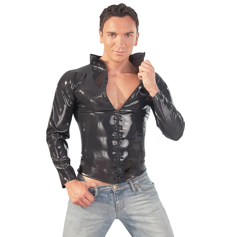 Latex Shirt Unisex Schwarz mit Reißverschluss, M-2XL