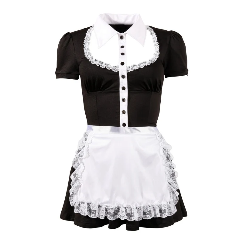 Mini-Kleid mit Rüschenverzierung S - XL inkl. Schürze "Service"