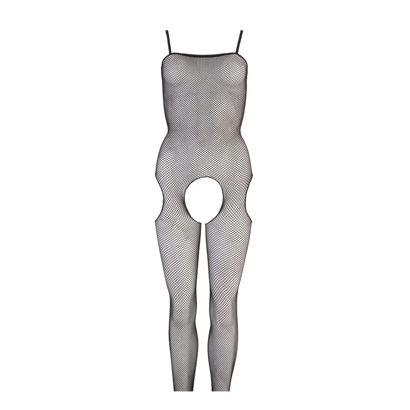 Netz-Catsuit S-XL Schritt offen schwarz "Cecil"