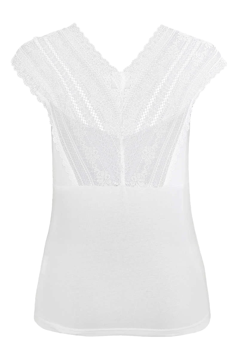 T-Shirt mit V-Ausschnitt und Spitze