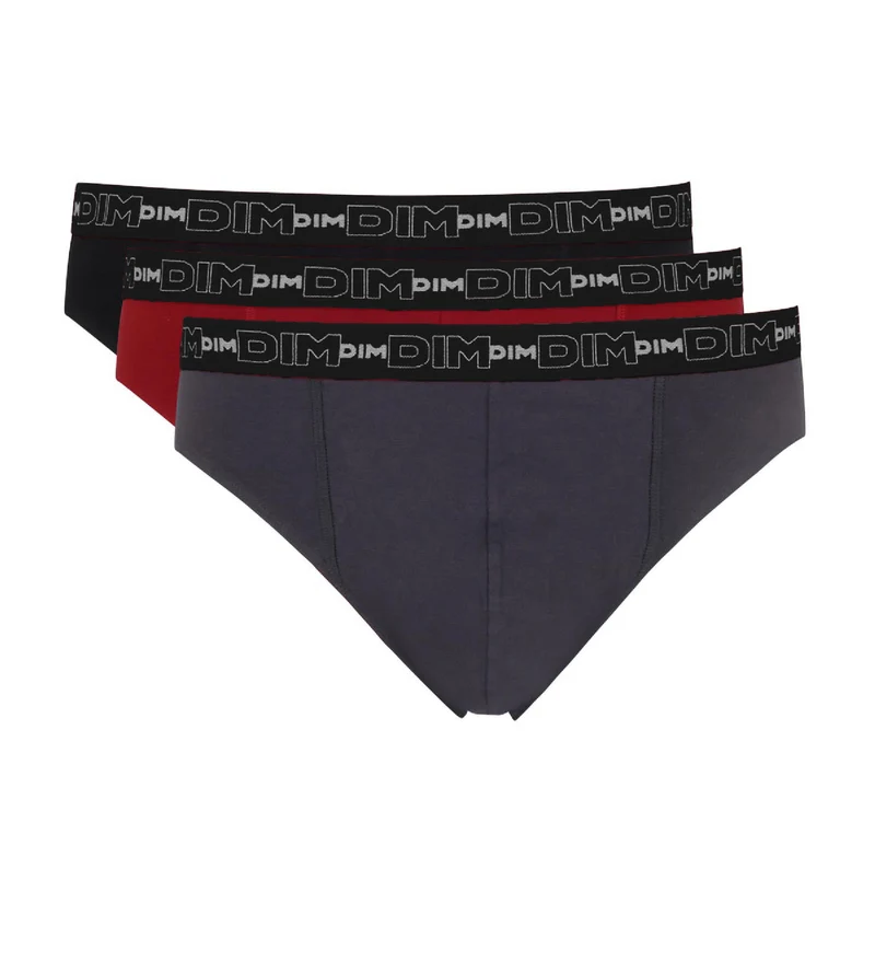 3er-Pack Slips aus Stretch-Baumwolle grau/chilirot/schwarz