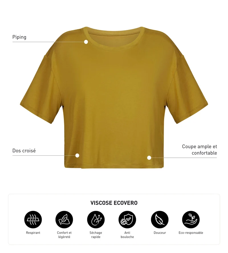 Sport-T-Shirt für Damen in Olivgrün Viskose mit offenem Rücken Dim Move