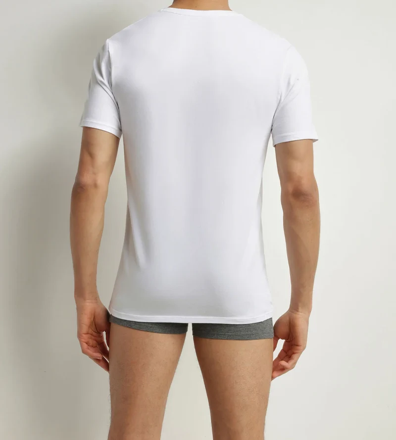 2er-Pack T-Shirts für Herren, weiß, aus Bio-Baumwolle, V-Ausschnitt, Dim Good