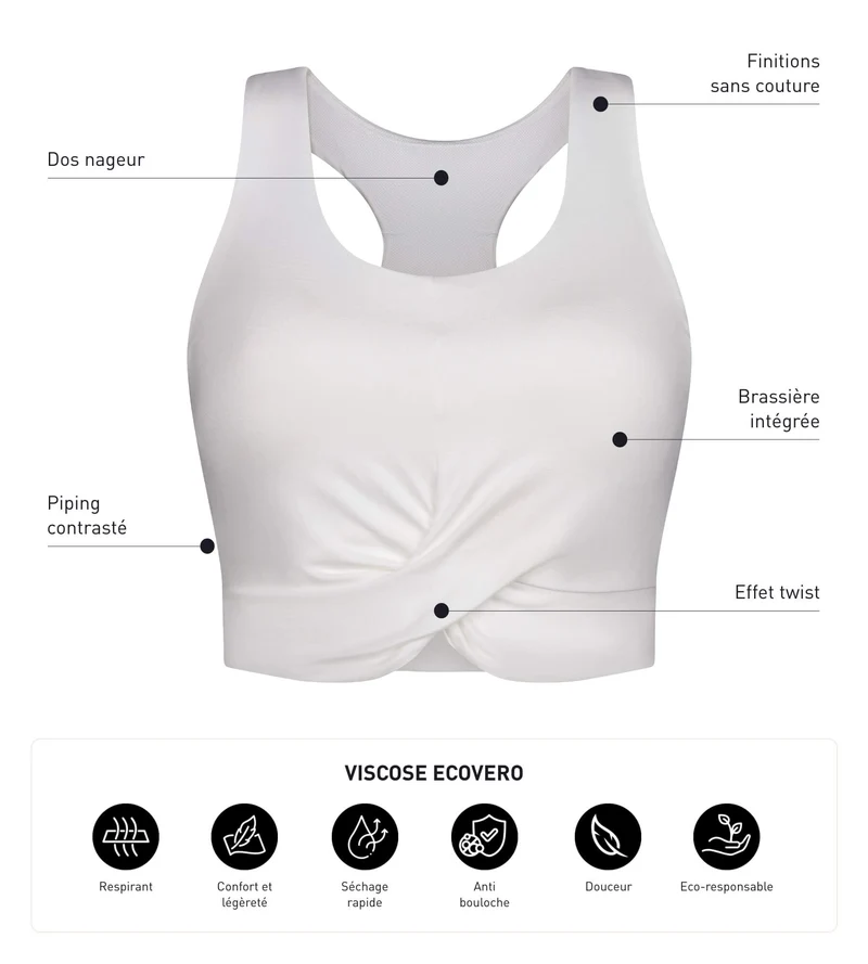 Sport-Tanktop für Damen aus Viskose in Ecru mit BH Dim Move