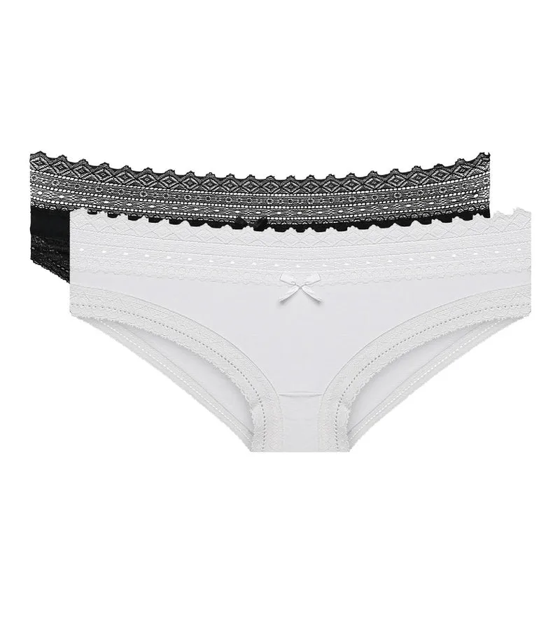 2er-Pack Slips aus Baumwolle mit Spitze weiß/schwarz - Sexy Fashion