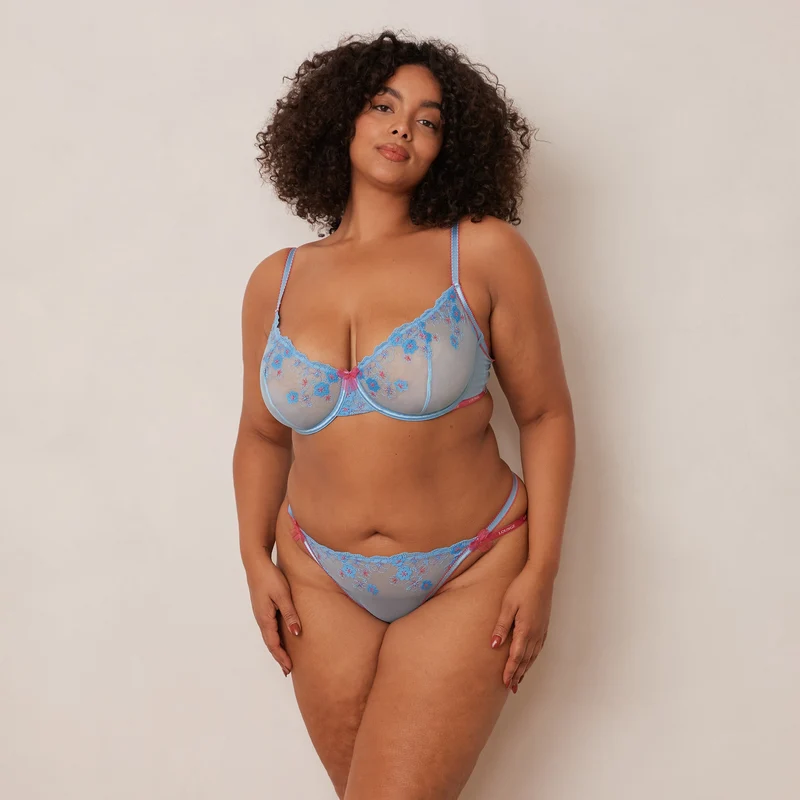 Floral Embroidered Balcony BH - Blau