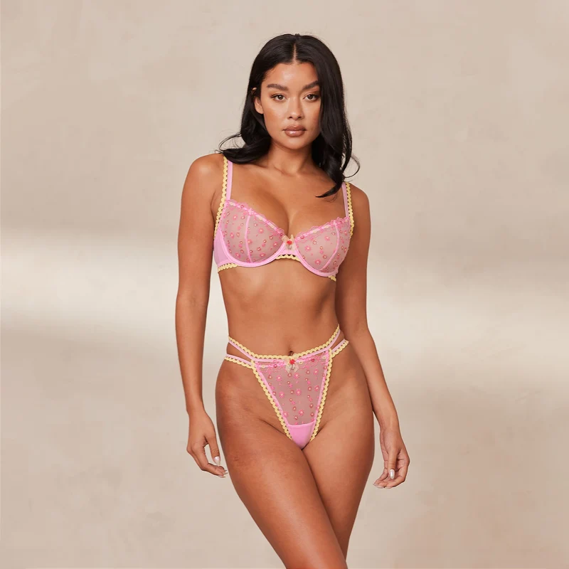 Daisy Embroidered Balcony BH - Rosa
