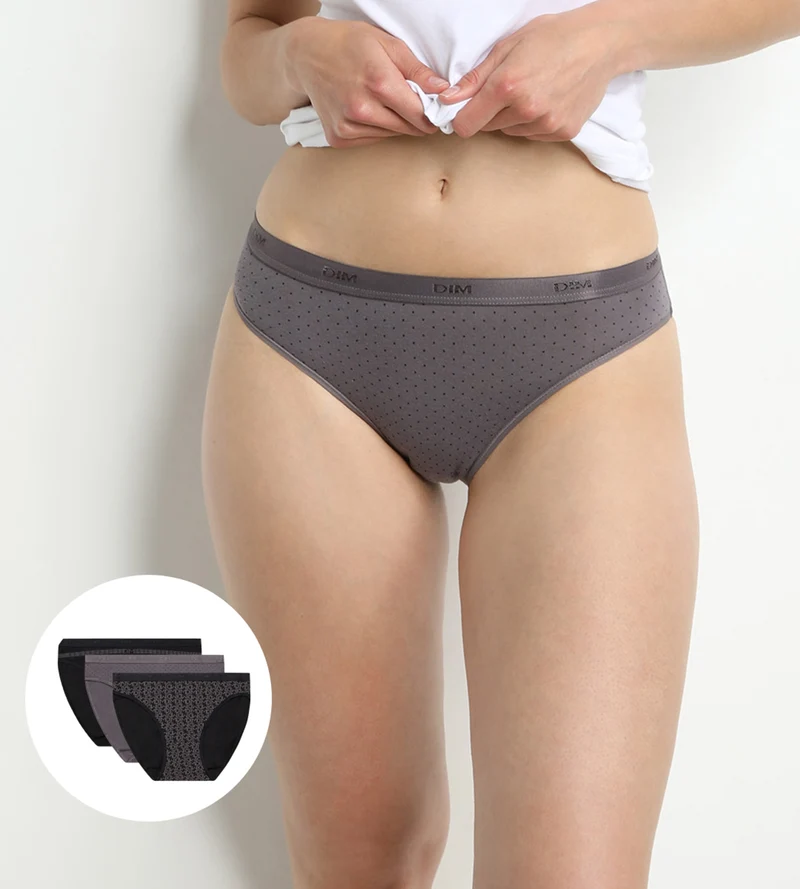 3er-Pack graue/schwarze Slips aus Stretch-Baumwolle – Pockets