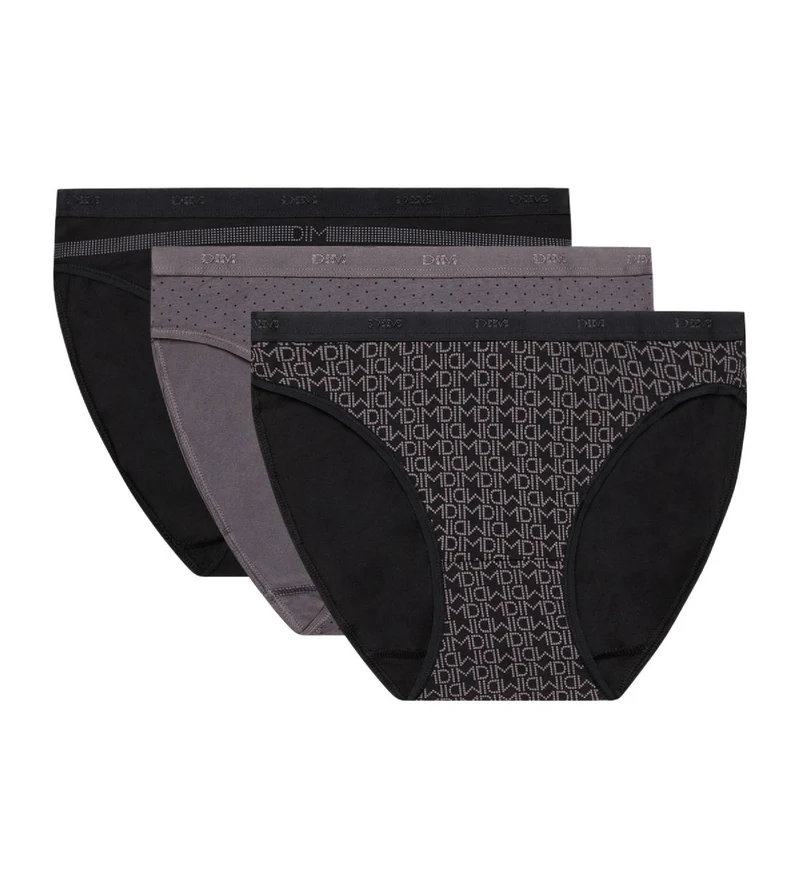3er-Pack graue/schwarze Slips aus Stretch-Baumwolle – Pockets