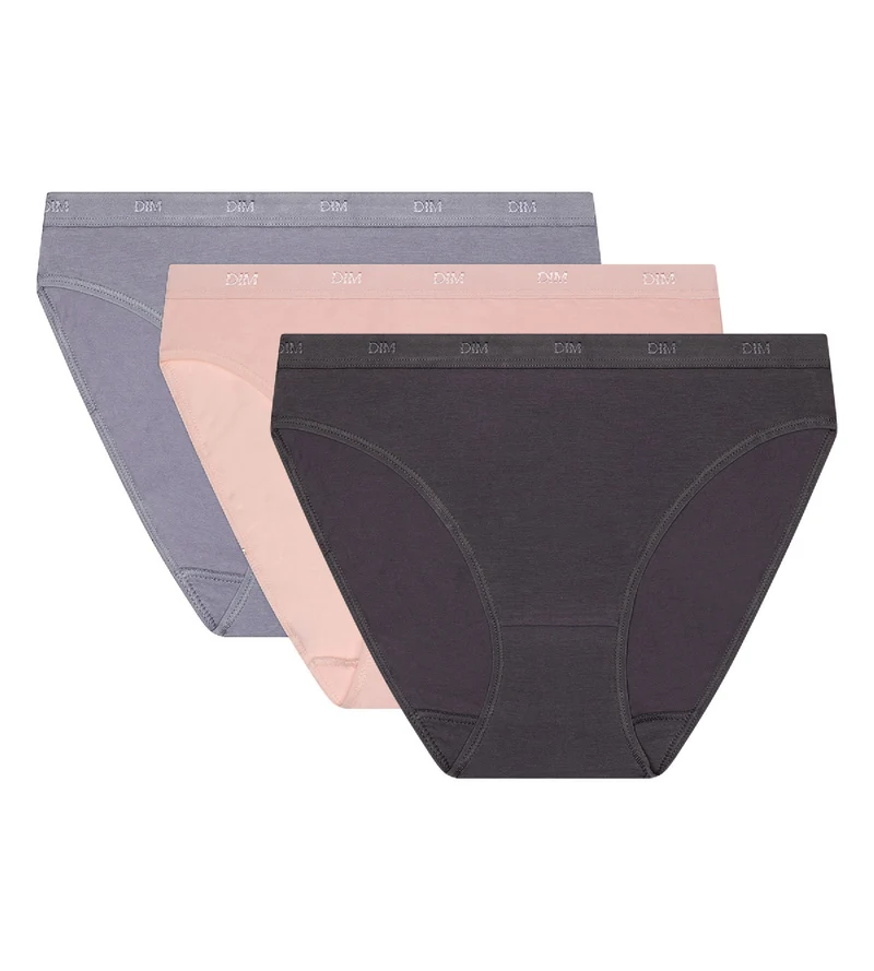 3er-Pack Slips taupe/rosa/grau aus Stretch-Baumwolle – Pockets EcoDIM