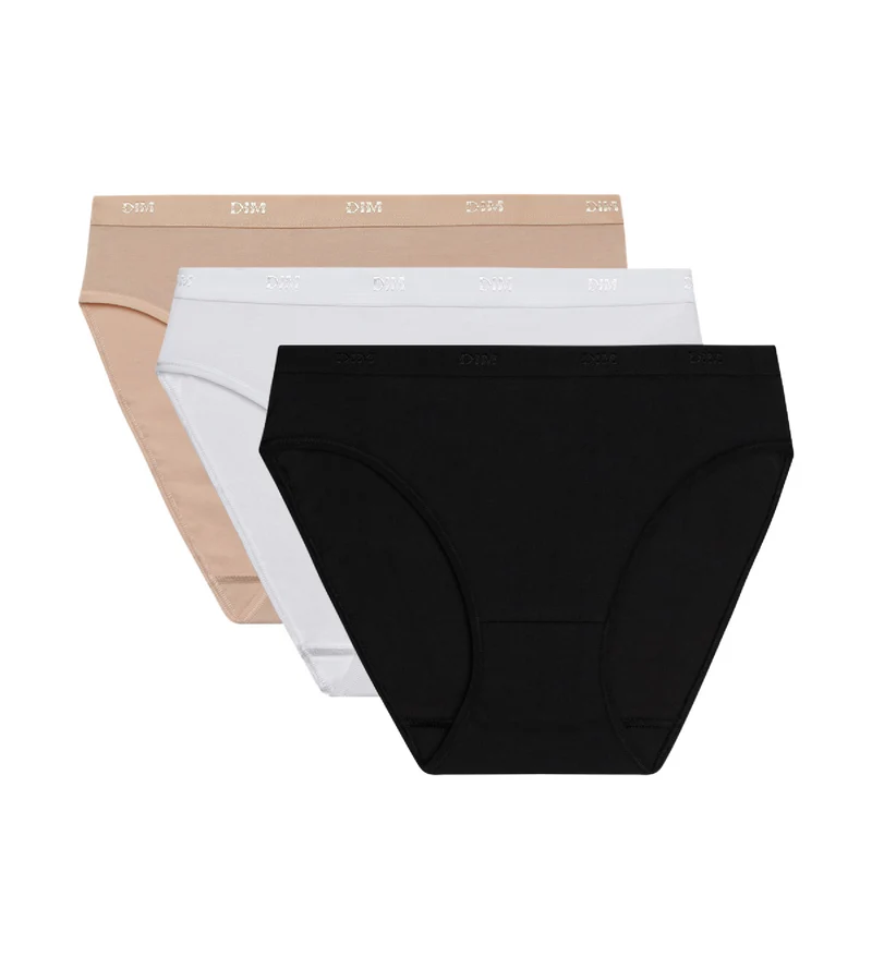 3er-Pack Slips weiß/hautfarben/schwarz aus Stretch-Baumwolle – Pockets EcoDIM