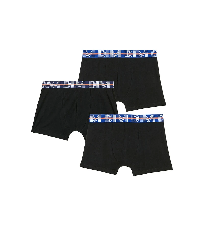 3er-Pack schwarze Jungen-Boxershorts aus Stretch-Baumwolle mit Kontrastbund - EcoDIM