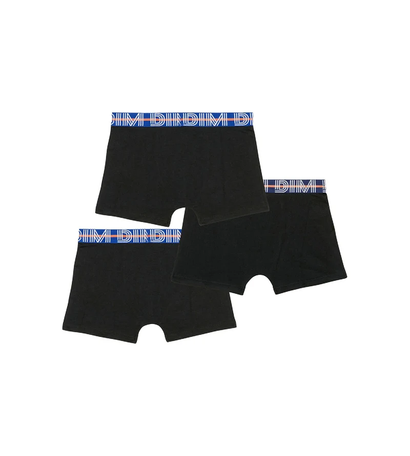 3er-Pack schwarze Jungen-Boxershorts aus Stretch-Baumwolle mit Kontrastbund - EcoDIM