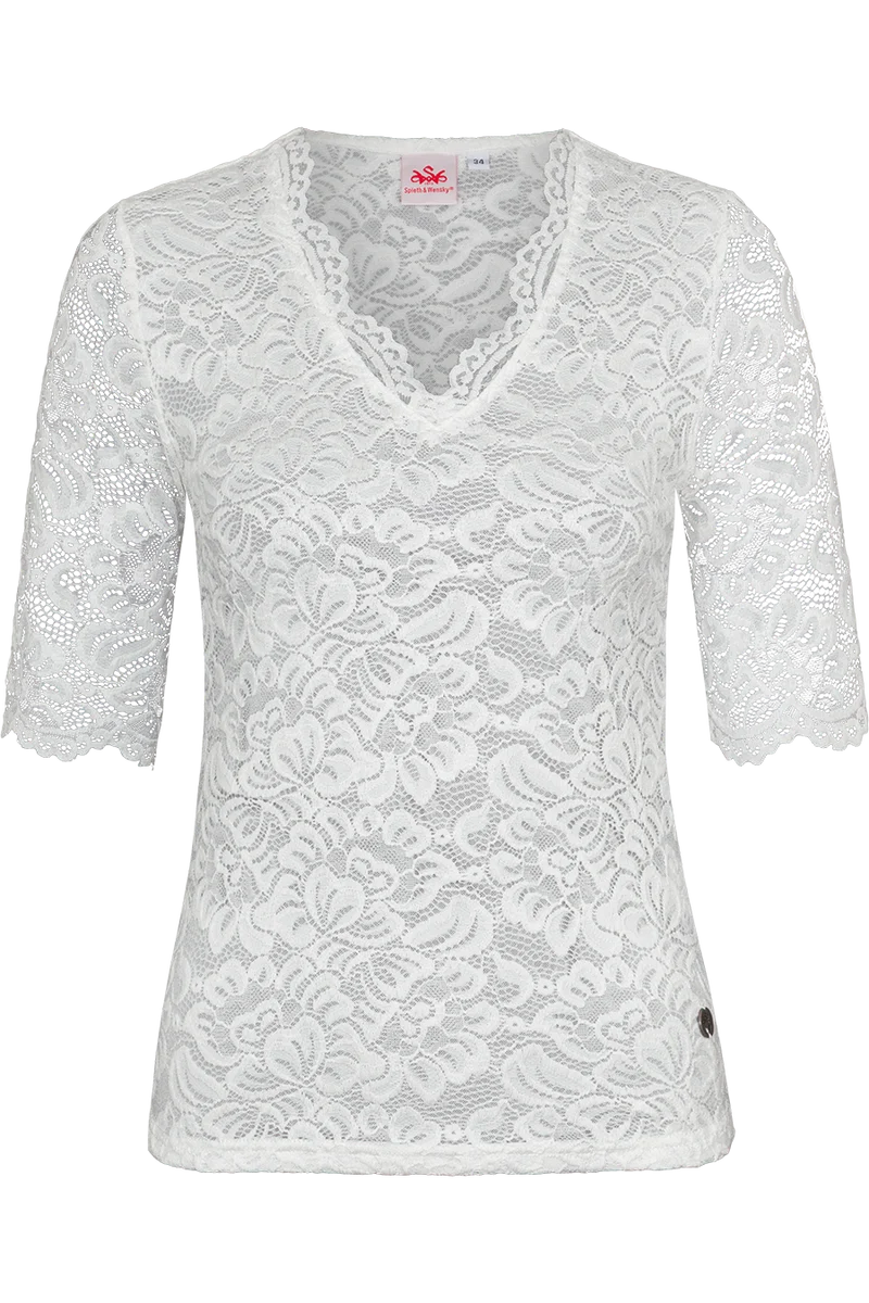 Damen Trachtenshirt mit floraler Spitze - offwhite