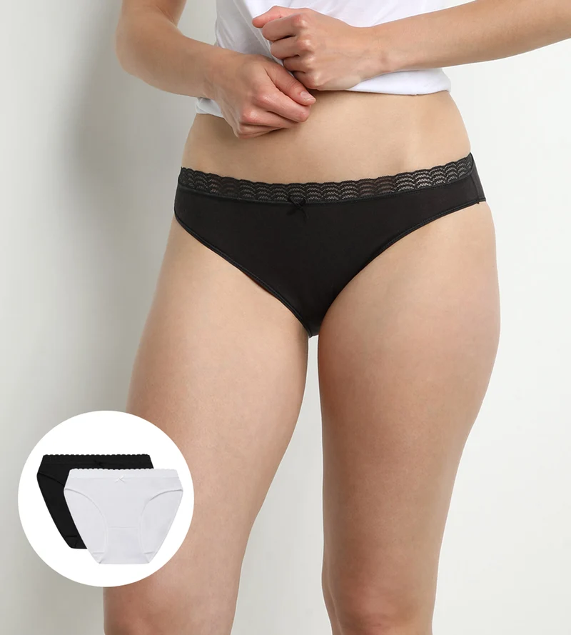 2er-Pack Baumwoll-Slips schwarz/weiß - Fashion