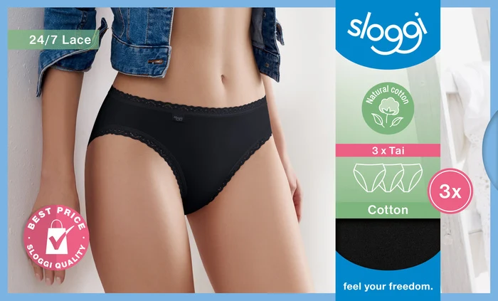 Sloggi 24/7 Cotton Lace Tai 3er Pack black