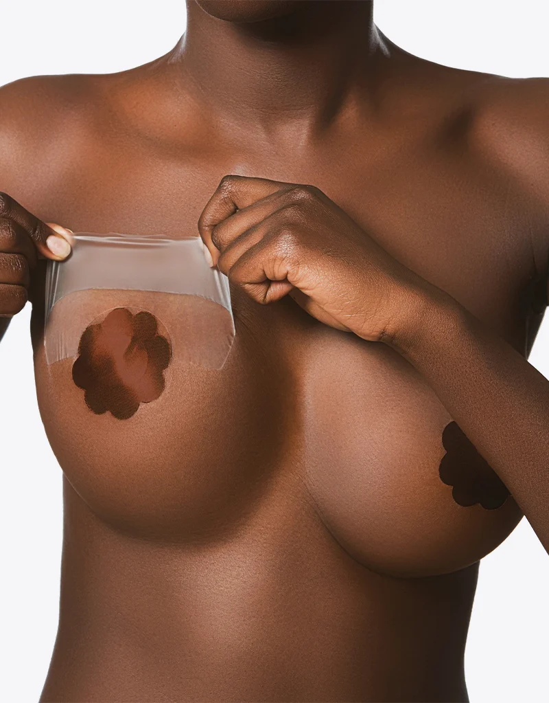 Bye Bra Breast Lift Tape F-H Cup With Satin Nipple Covers Brown