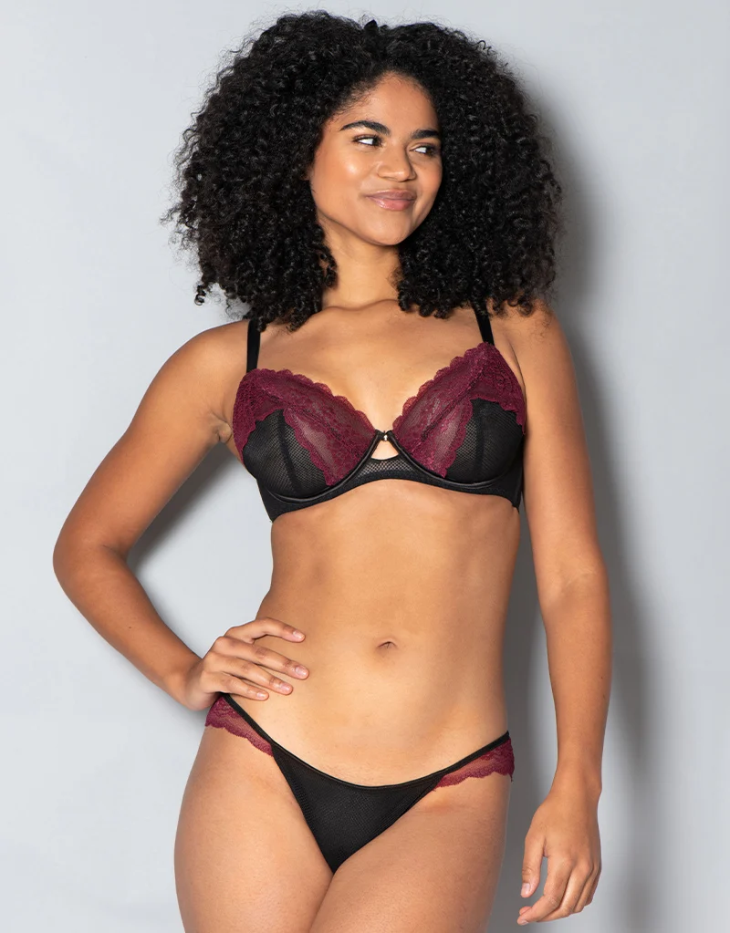 Curvy Kate In Love with Lace Plunge Bra Black/Wine