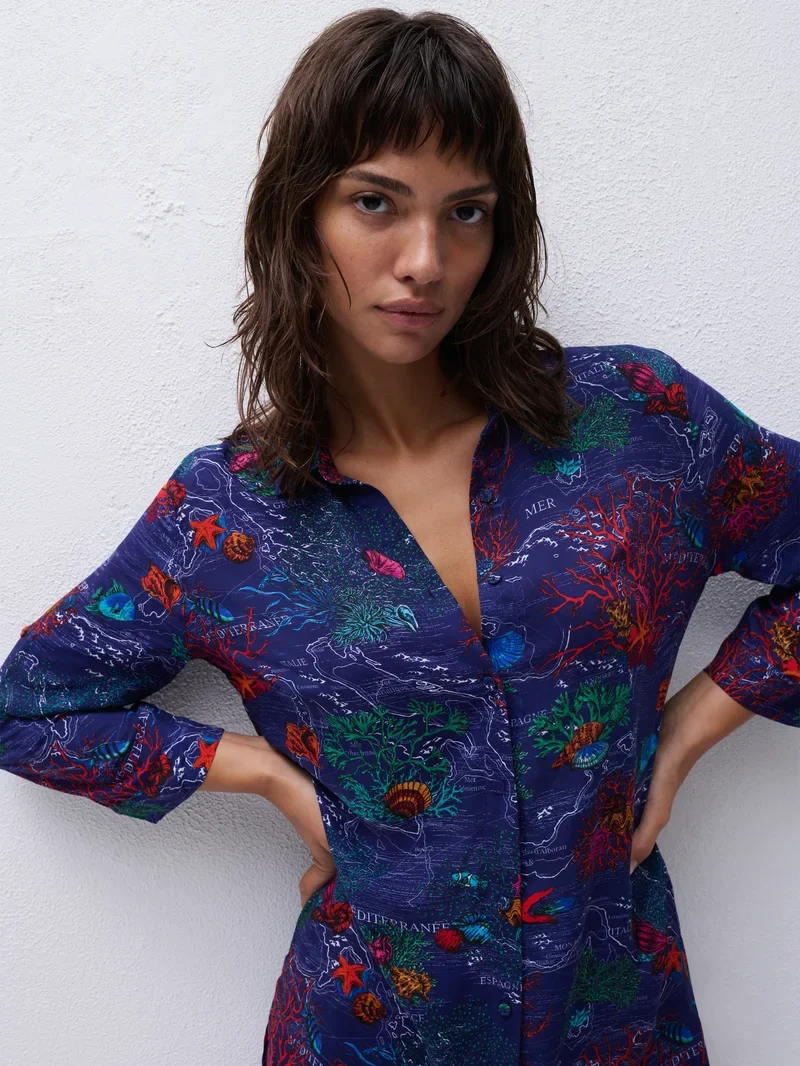 Chantelle – Leidenschaftliches Langarmshirt, dunkles Mittelmeer-Finish