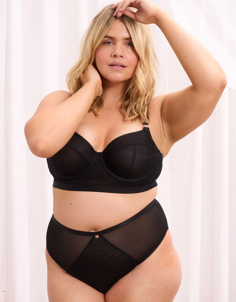 Oola Soft Mesh Longline Balcony Bra Black