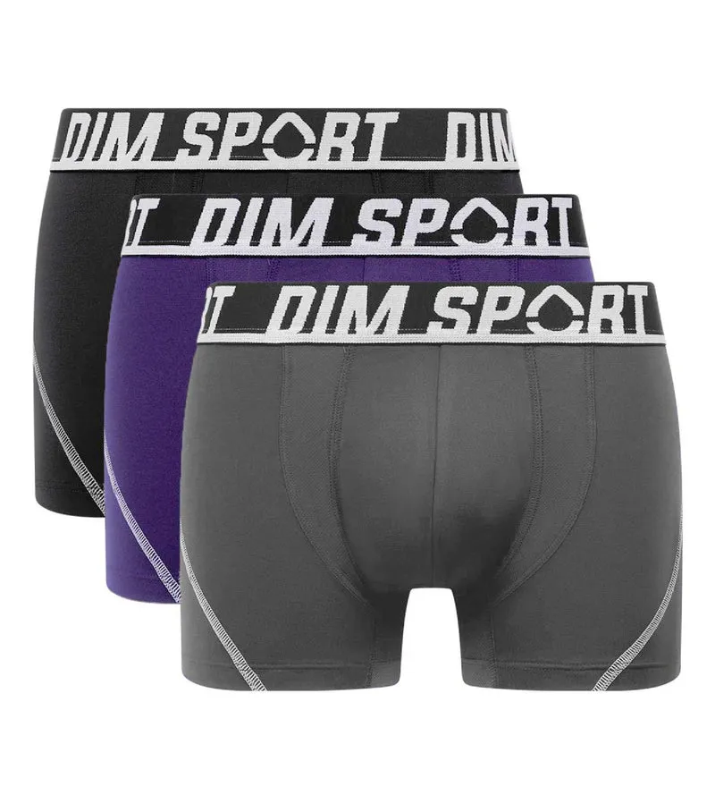 3er-Pack Boxershorts aus Mikrofaser grau/violett/schwarz - DIM Sport