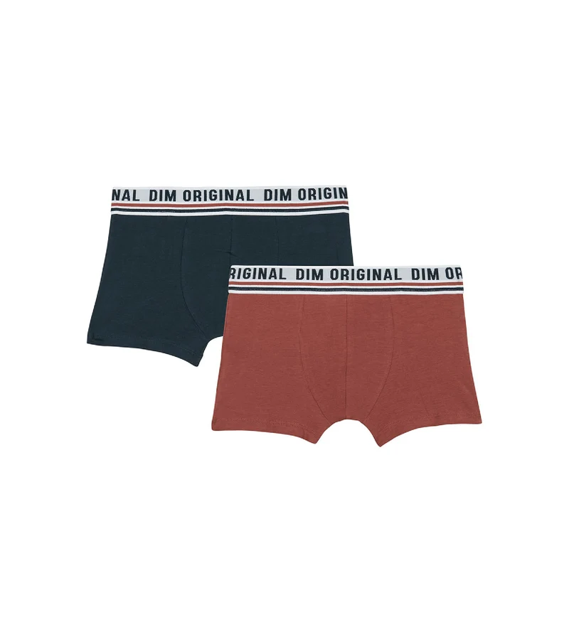 2er-Pack ziegelrote/dunkelblaue Jungen-Boxershorts aus Stretch-Baumwolle - DIM Originals